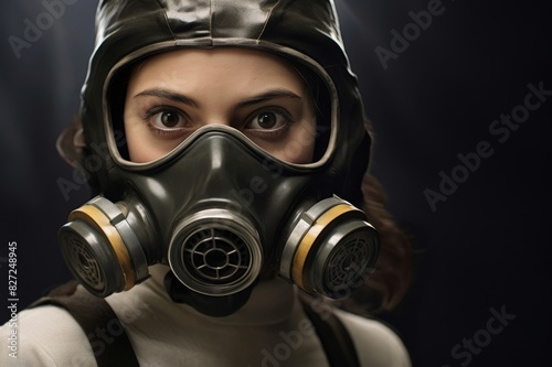surprised girl in gasmask