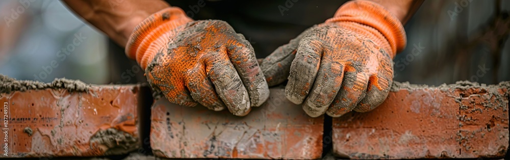 Obraz premium Bricklayer at Work: Precision and Skill