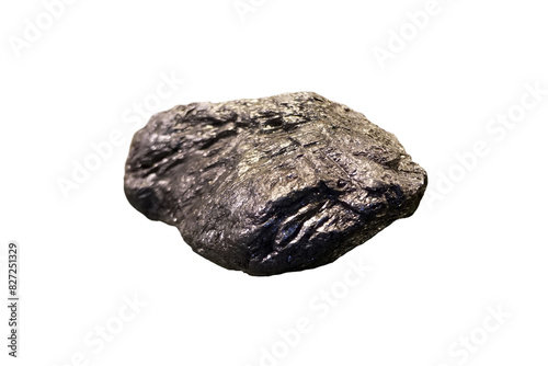 Raw graphite mineral rock specimen isolated on white background.