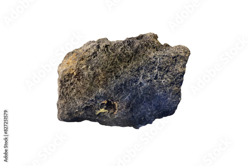 Raw stibnite mineral rock specimen isolated on white background.  photo