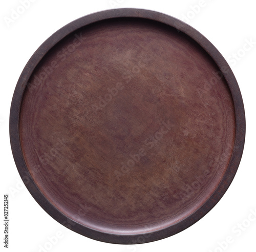 Round old bakelite pallet on white background. Round bakelite pallet. Bakelite texture.