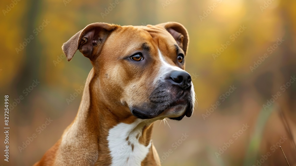 Close-up portrait of a brindle American Staffordshire Terrier with a wide face on a white background Close-up portrait of a brindle American Staffordshire Terrier with a wide face on a white background