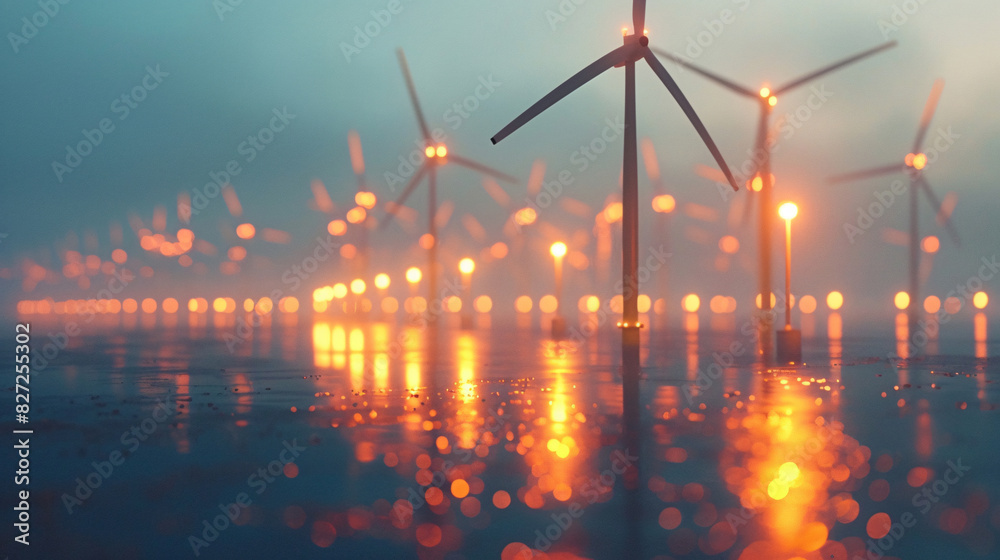 Wind power generation in an offshore wind farm, showcasing environmental sustainability Wind power generation in an offshore wind farm, showcasing environmental sustainability