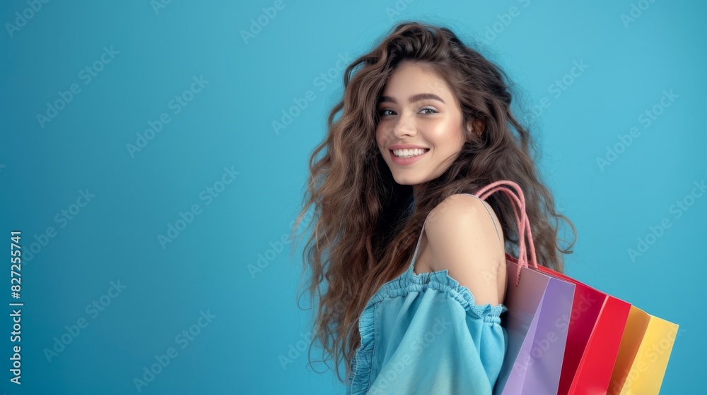 The smiling woman with bags The smiling woman with bags