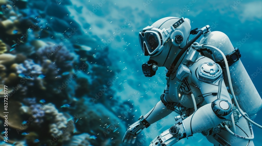 innovative scuba diving gear with realtime environmental monitoring side view showcasing enhanced safety Scifi tone colored pastel innovative scuba diving gear with realtime environmental monitoring side view showcasing enhanced safety Scifi tone colored pastel
