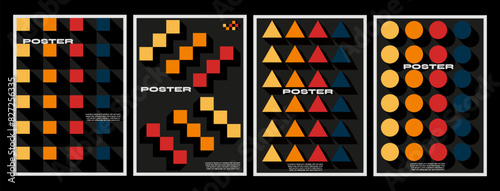 Collection of modern geometric minimalistic, colorful, abstract posters with geometry shapes. Vector set