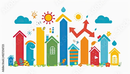 Playful Urban Scene with Vibrant Colors and Icons