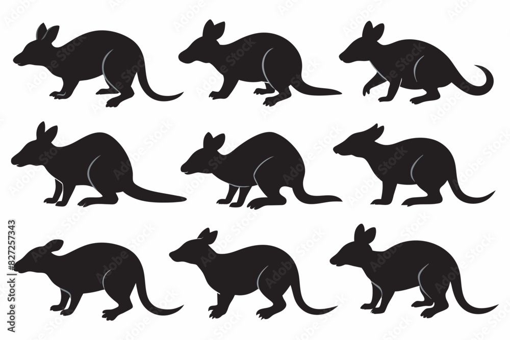 black silhouettes animals Kangaroo Vector illustration