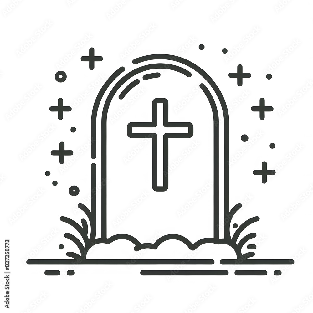 AI Generate of Simple Icon Logo Symbol of Grave Stone, Tombstone, Headstone, Graveyard, with white background