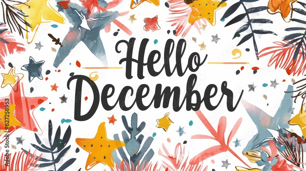 Obraz premium hello december text message flower decoration december illustration december