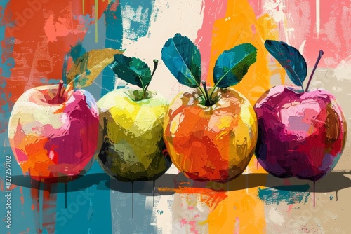 Abstract colorful illustration of four apples. Ai generative art