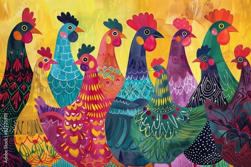 Abstract illustration of chickens. Ai generative art