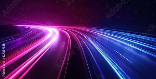 Light speed or motion background with purple and blue glowing lines