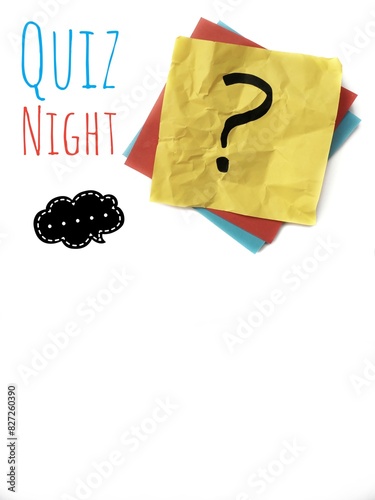 Vertical Colorful Trivia Night poster: A yellow sticky note with a black question mark is set against a white background, next to the words 