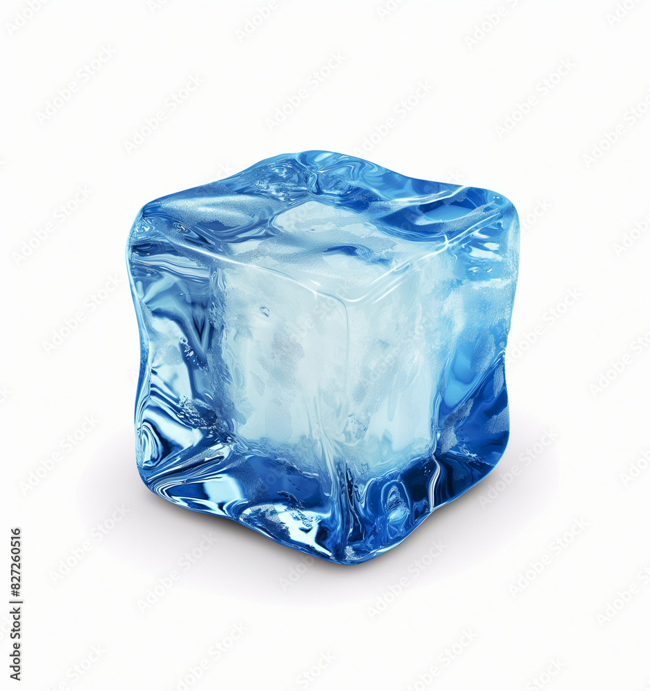 One blue ice cube on a light background One blue ice cube on a light background