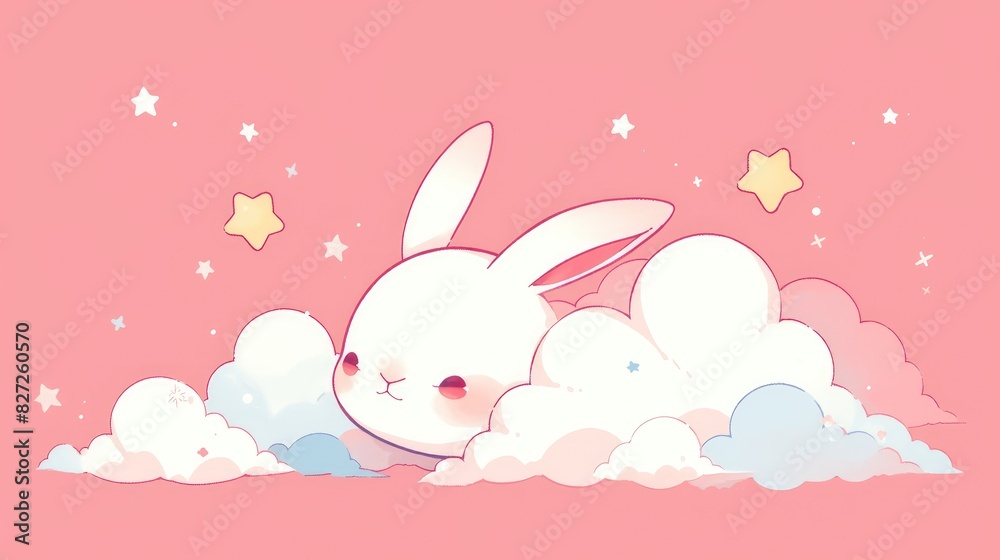 Adorable rabbit featuring whimsical cloud and star kawaii designs Adorable rabbit featuring whimsical cloud and star kawaii designs