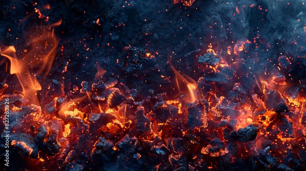 A close-up of a hot, glowing ember with sparks floating upwards. A close-up of a hot, glowing ember with sparks floating upwards.