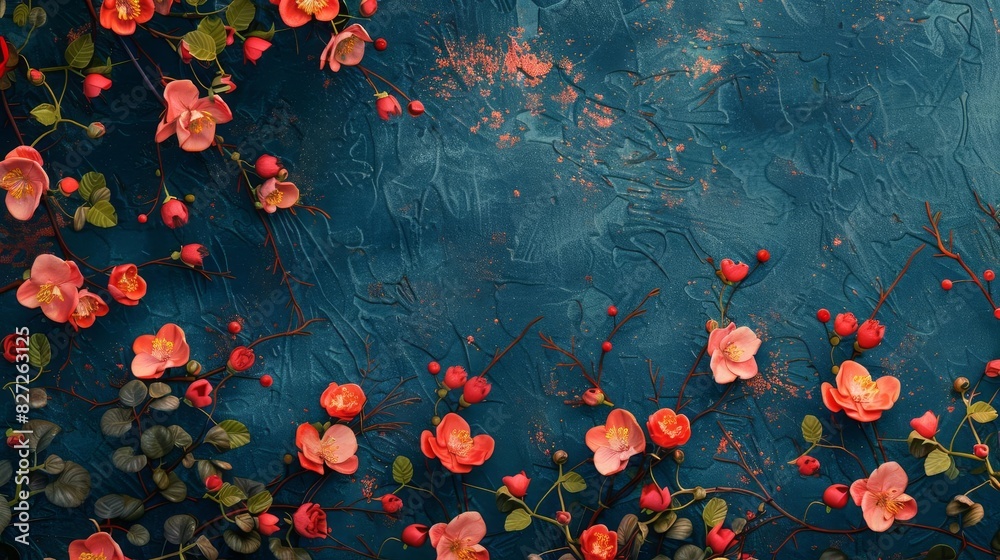 A beautiful floral pattern of delicate pink and red flowers against a dark blue background. Perfect for a spring or summer wedding, or any other special occasion. A beautiful floral pattern of delicate pink and red flowers against a dark blue background. Perfect for a spring or summer wedding, or any other special occasion.