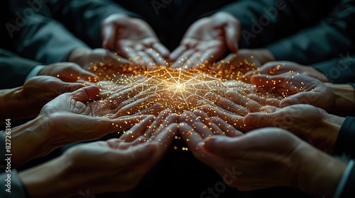 An abstract depiction of hands creating a web, symbolizing interconnectivity in business. photo
