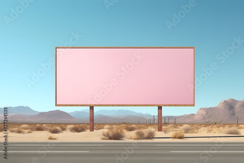 Empty Pink Billboard in Desert Landscape
An empty pink billboard stands beside a deserted road in a vast desert landscape, perfect for outdoor advertising concepts.
