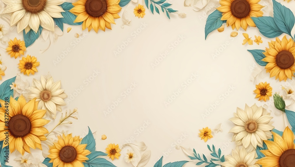 bouquet of sunflowers, flower frame on ivory background, Greeting floral card template with copy space, Summer Background, Birthday, Valentine’s Day, Flat lay, top view, space for text
bouquet of sunflowers, flower frame on ivory background, Greeting floral card template with copy space, Summer Background, Birthday, Valentine’s Day, Flat lay, top view, space for text
