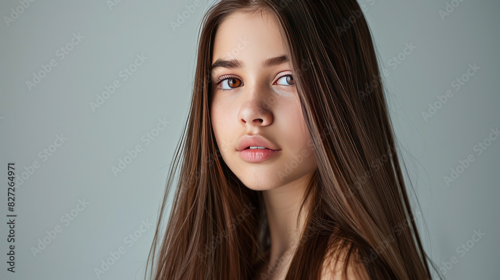 Beautiful girl with long, straight, shiny brown hair thanks to keratin straightening treatments. The treatments help maintain her smooth hairstyle and keep her hair healthy and cared for. Beautiful girl with long, straight, shiny brown hair thanks to keratin straightening treatments. The treatments help maintain her smooth hairstyle and keep her hair healthy and cared for.