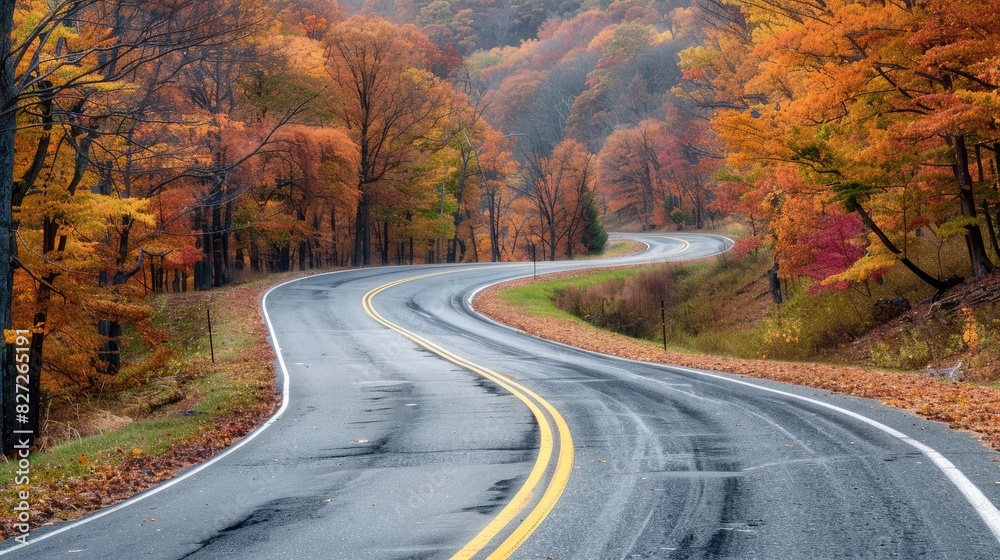 Fototapeta premium Skyline Drive winds through autumn foliage