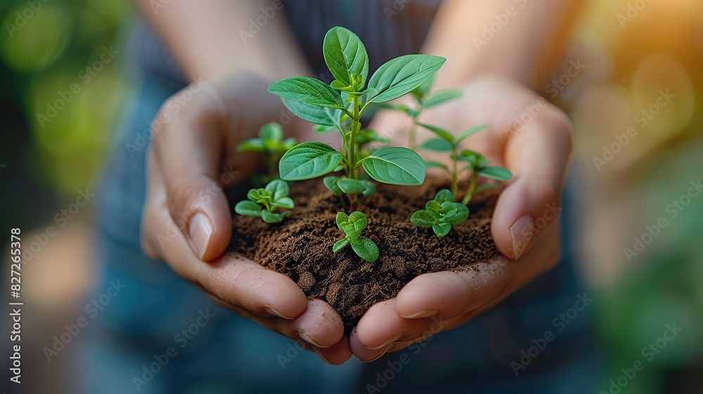 An image of multiple hands holding a single plant, symbolizing nurturing a new venture.