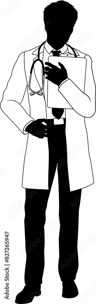 Doctor Man and Clipboard Medical Silhouette Person