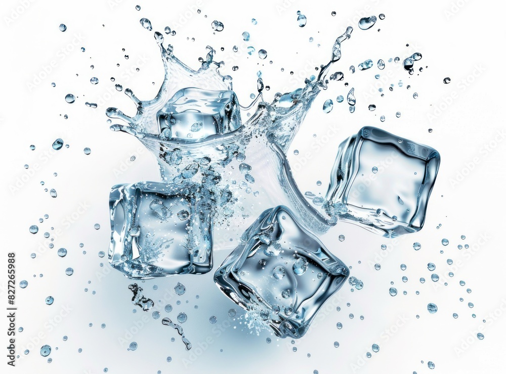 Dynamic water splash on white background showcasing freshness and motion in high resolution - Generative AI Dynamic water splash on white background showcasing freshness and motion in high resolution - Generative AI
