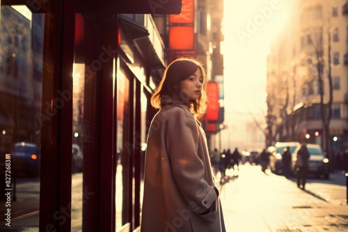 asian woman walking on street in dawn