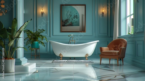 Bathroom with a chic seating area or vanity  realistic interior design