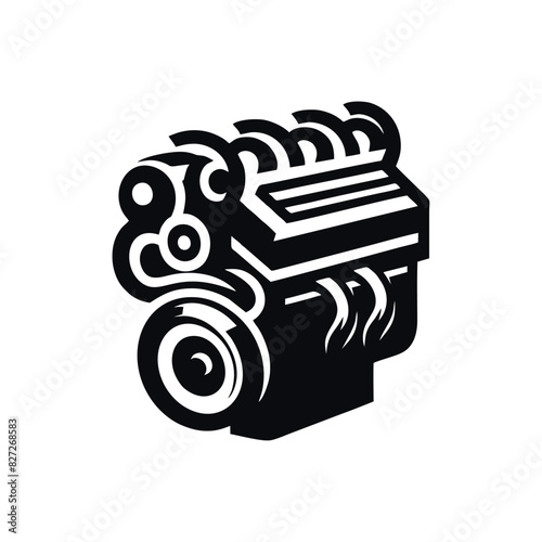 black and white car engine icon
