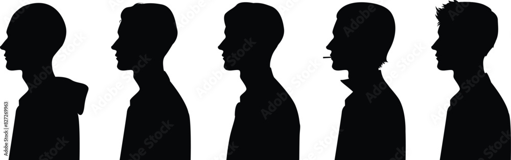 set of silhouette man side view isolated on transparent background, vector design	
