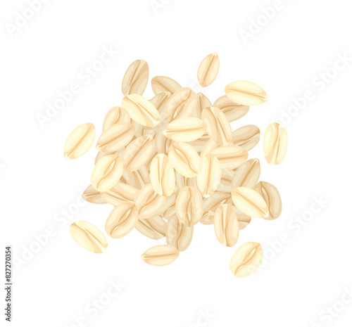 Heap of oat flakes isolated on white background. Top view. Dry rolled oats. Oatmeal healthy food