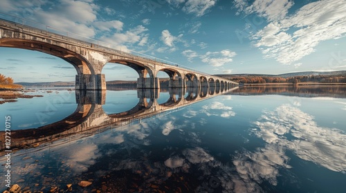 Wallpaper Mural Expansive bridge over a wide river, reflecting on the water's surface with a picturesque landscape Torontodigital.ca