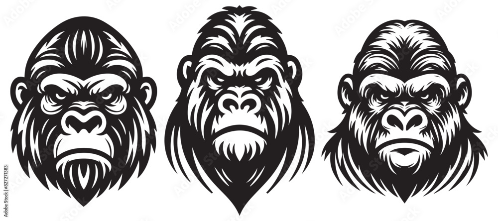gorilla head vector set. logo, icon, symbol. Black and white Vector illustration gorilla head vector set. logo, icon, symbol. Black and white Vector illustration
