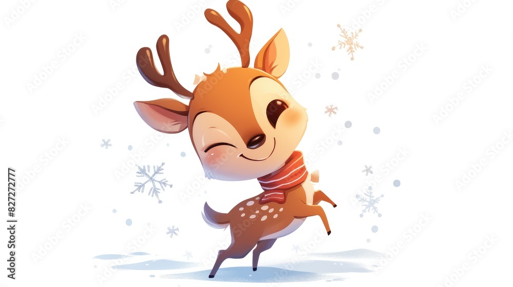 A charming cartoon deer is cheerfully waving