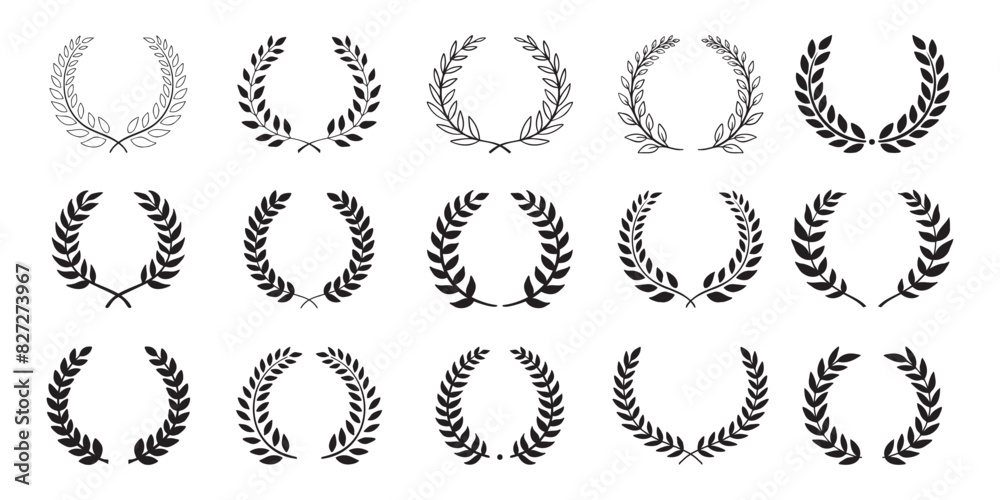 Laurel wreath. Set outline silhouette hand drawn laurel wreaths isolated Doodle floral frames. Laurel wreath. Set outline silhouette hand drawn laurel wreaths isolated Doodle floral frames.