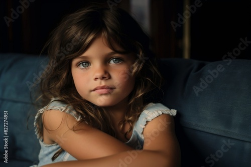 portrait of small girl on sofa