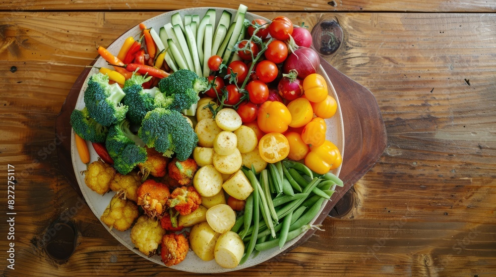 Plate of freshly fried veggies and fruits, crunchy and appetizing, a tasty way to enjoy nutritious produce Plate of freshly fried veggies and fruits, crunchy and appetizing, a tasty way to enjoy nutritious produce