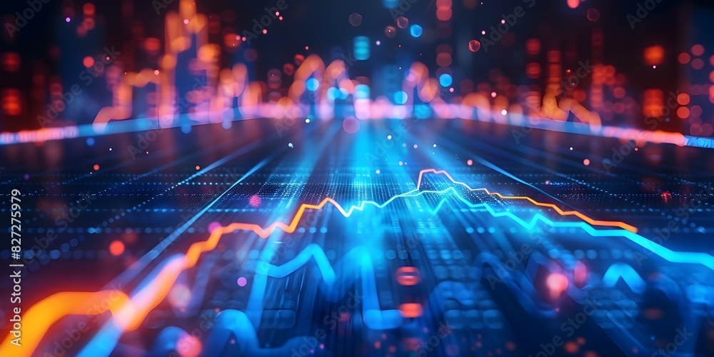 Obraz premium Visual Representation of Financial Stock Market Uptrend Through Blue, Orange, and Red Lines. Concept Financial Market Trends, Stock Market Analysis, Uptrend Visualization, Color-coded Lines
