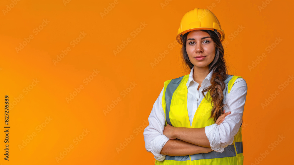 Portrait women worker in studio shot, Smart young industry employee standing happy smile. Portrait women worker in studio shot, Smart young industry employee standing happy smile.