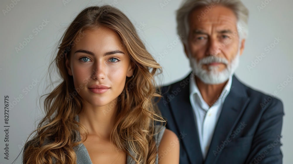 young businesswoman and a senior businessman standing with arms crossed at isolated white backgroun young businesswoman and a senior businessman standing with arms crossed at isolated white backgroun