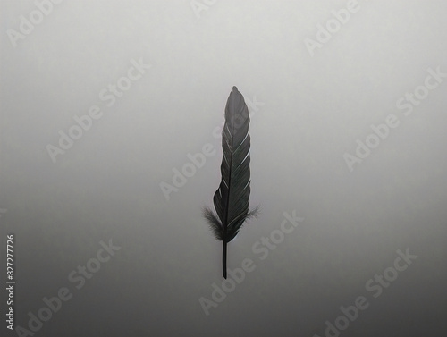 Black and white single feather on textured surface, minimalist style, v 6, r 00298 03 rl.