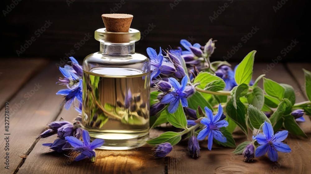 Borage oil extract. selective focus. Generative AI, Borage oil extract. selective focus. Generative AI,