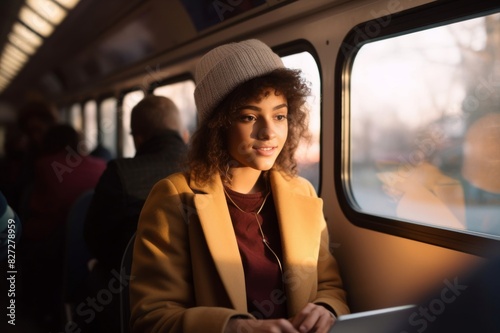 Young woman riding on a train