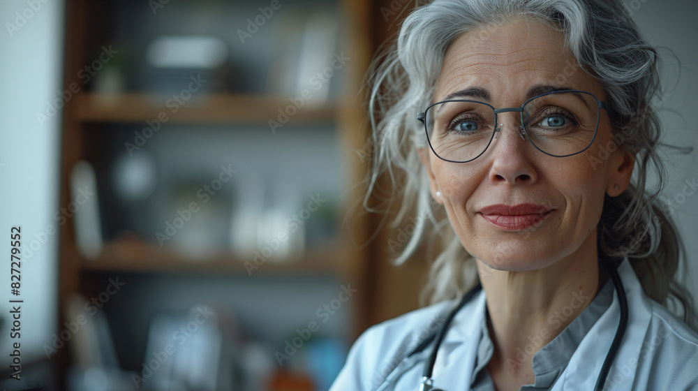 Mature woman with a stethoscope, consulting a patient online Mature woman with a stethoscope, consulting a patient online
