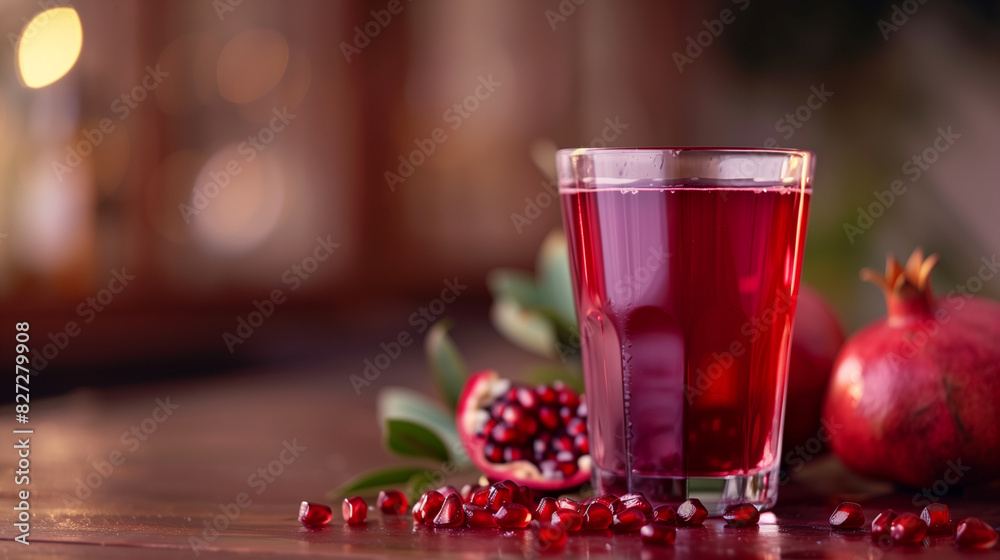 Glass of Rich Pomegranate Juice with Fresh Seeds Glass of Rich Pomegranate Juice with Fresh Seeds