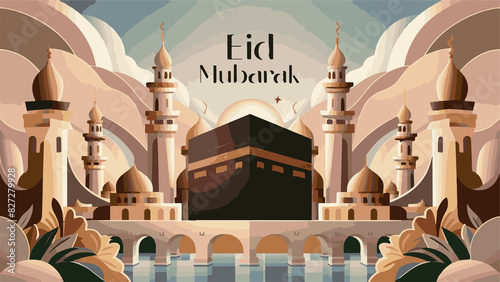 Eid Mubarek islamic greeting card poster
